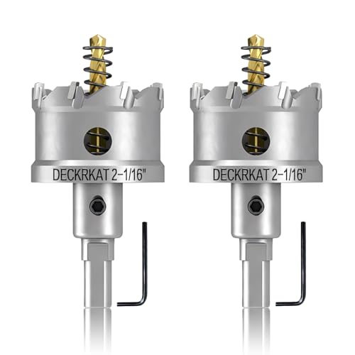 DECKRKAT 2 Stück 2-1/16 Zoll TCT-Lochsägen für Hartmetall, robuste 52 mm Wolframkarbid-Lochschneider-Set mit federbelasteten Zentrierbohrern für Edelstahl, Metall, Eisen und Kunststoff. von DECKRKAT
