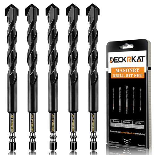 DECKRKAT Hartmetall-Steinbohrer für Beton, Ziegel, Fliesen, 1,27 cm (1/2 Zoll), schwarzer Sechskantschaft mit robustem Koffer, Schnellwechselbohrer, 5-teilig von DECKRKAT