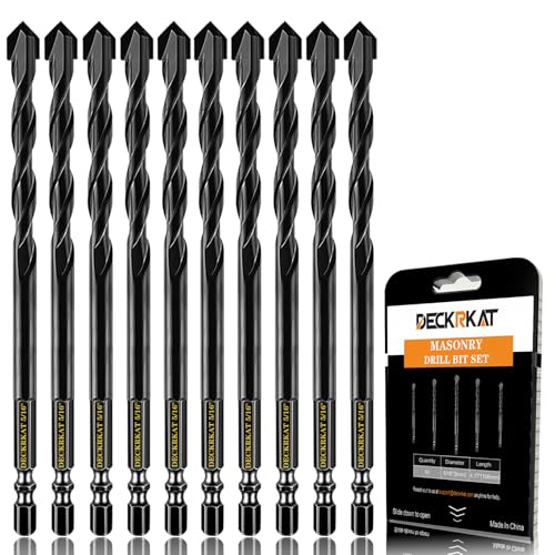 DECKRKAT Hartmetall-Steinbohrer für Beton, Ziegel, Fliesen, Schwarz, Sechskantschaft, Set mit robustem Koffer, Schnellwechselbohrer, 10-teilig, 5/16 Zoll von DECKRKAT