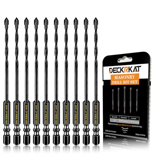 DECKRKAT Hartmetall-Steinbohrer für Beton, Ziegel, Fliesen, schwarzes Sechskantschaft-Set mit robustem Koffer, Schnellwechselbohrer, 10-teilig, 5/32 Zoll von DECKRKAT