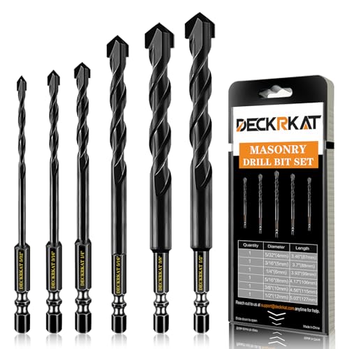 DECKRKAT Steinbohrer-Set für Beton, Ziegel, Fliesen, Hartmetallbestückt, Schnellwechsel-Sechskantschaft (5/32 Zoll, 3/16 Zoll, 1/4 Zoll, 5/16 Zoll, 3/8 Zoll, 1/2 Zoll), mit Aufbewahrungskoffer, 6 von DECKRKAT