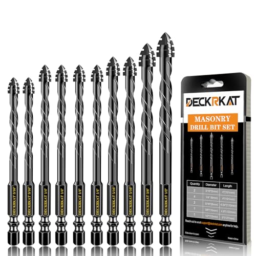 DECKRKAT Verbessertes schwarzes 4-schneidiges Steinbohrer-Set – 10-teiliges Set (3/16 Zoll bis 1/2 Zoll) für Beton, Fliesen, Glas, Ziegel, Keramik, Kunststoff, Holz von DECKRKAT