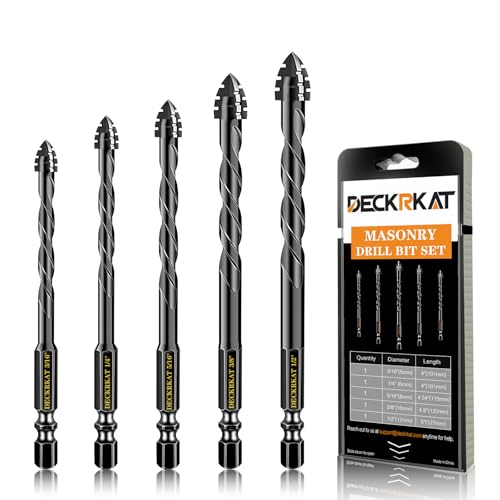 DECKRKAT Verbessertes schwarzes 4-schneidiges Steinbohrer-Set – 5-teiliges Set (3/16 Zoll bis 1/2 Zoll) für Beton, Fliesen, Glas, Ziegel, Keramik, Kunststoff, Holz von DECKRKAT