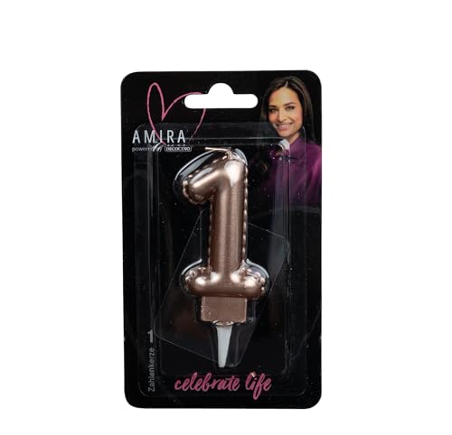 AMIRA powered by decocino - Zahlenkerze Rosegold No. 1 - elegante Party Deko für Geburtstage, Partys oder ein Jubiläum, ideal für Kuchen, Torten oder Muffins, 7cm hoch AMIRA powered by decocino - Zahlenkerze Rosegold No. 1 - elegante Party Deko für Geburtstage, Partys oder ein Jubiläum, ideal für Kuchen, Torten oder Muffins, 7cm hoch von DECOCINO