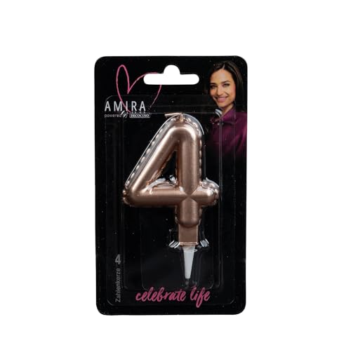 AMIRA powered by decocino - Zahlenkerze Rosegold No. 4 - elegante Party Deko für Geburtstage, Partys oder ein Jubiläum, ideal für Kuchen, Torten oder Muffins, 7cm hoch AMIRA powered by decocino - Zahlenkerze Rosegold No. 4 - elegante Party Deko für Geburtstage, Partys oder ein Jubiläum, ideal für Kuchen, Torten oder Muffins, 7cm hoch von DECOCINO