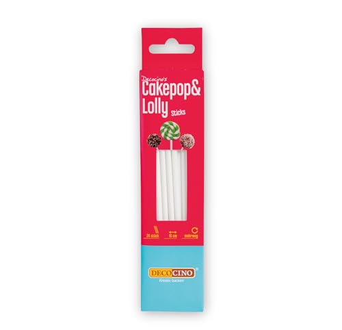 DECOCINO Cake Pop & Lolly Sticks – 24 STK, ca. 15 cm – Wiederverwendbare Stiele aus Kunststoff, lebensmittelecht, Backzubehör, für Lutscher & Kuchen von DECOCINO