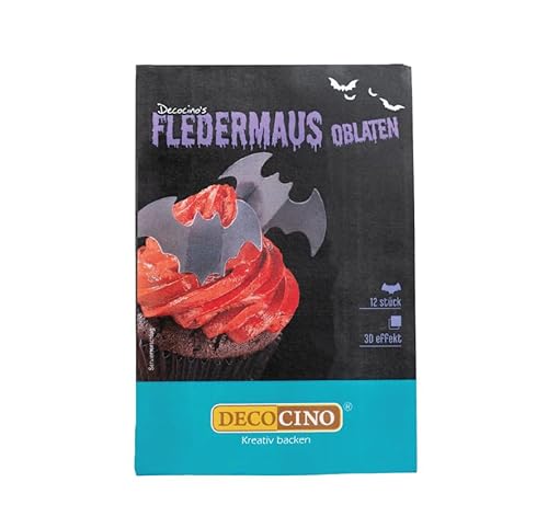 DECOCINO Halloween Oblaten Fledermäuse mit 3D-Effekt (12 Stk.) – Torten-Deko Kuchen-Deko Muffin-Deko Cupcake-Deko – Halloween-Deko aus Esspapier von DECOCINO