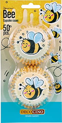 DECOCINO Muffin-Förmchen Bienen (50Stk.) – Muffin-Deko | Cupcake-Deko – Bienchen-Deko für Cupcake-Förmchen – tolle Dekoration für Geburtstage und Garten-Partys! von DECOCINO