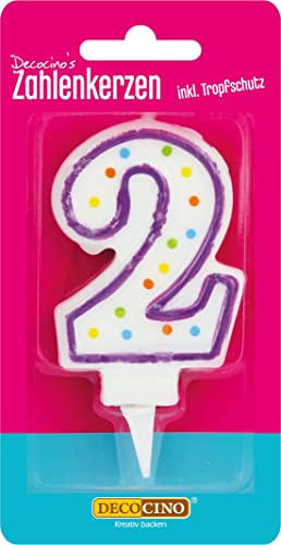 DECOCINO Zahlenkerzen Zahl „2“ – Torten-Kerzen Happy-Birthday-Deko, Gerbutstags-Kerzen, Geburtstags-Deko für Geburtstags-Torte & Geburtstags-Kuchen, 7cm von DECOCINO