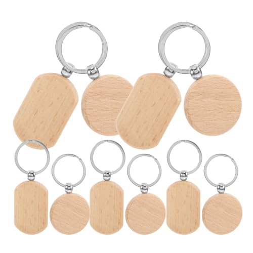 DECOMELODY 10 Stück Teiliges Holz Schlüsselanhänger Rohlinge aus Massivem Buchenholz Beschriftbar zum Bemalen und Gravieren Vielseitig als Schlüsselring Taschenanhänger oder Namensschild für von DECOMELODY