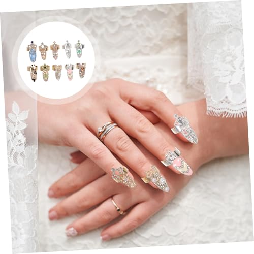 DECOMELODY 10 Stück Teiliges Offener Nagelringe mit Strasssteinen Verstellbare Fingerringe für Damen Modischer Punk Stil Langlebiges Legierungsmaterial Vielseitiger Schmuck für Partys und von DECOMELODY