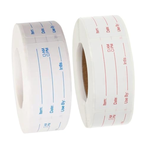 DECOMELODY 2 Rollen Küchenaufkleber für Vorratsdosen Selbstklebende Lebensmittel Datumsetiketten Rot und Blau mit Je Aufklebern zur Einfachen Gefrier und Lagerbeschriftung von DECOMELODY
