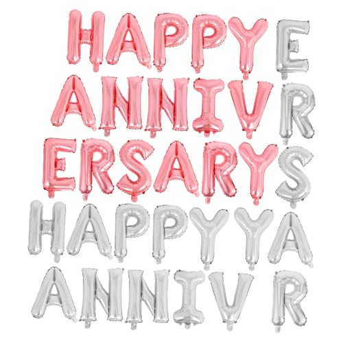 DECOMELODY 2 Sätze Happy Anniversary Ballons Aluminiumfolie Buchstaben Ballons Silber Roségold Schnelle Befüllung Romantische Hochzeitsjubiläumsdeko für Party und Feier von DECOMELODY