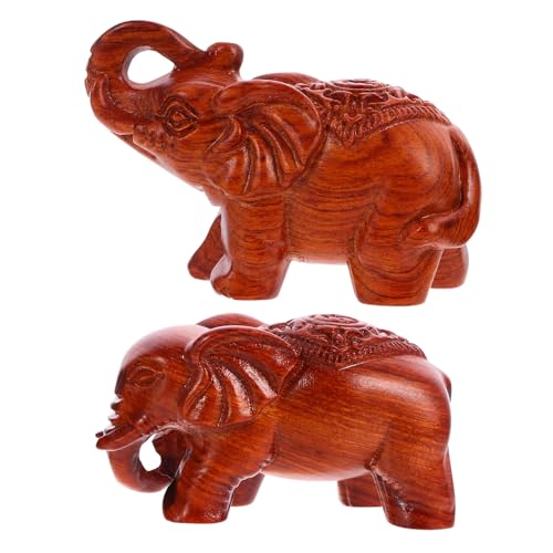DECOMELODY 2 Stück Handgefertigte Holzfigur Elefant Geschnitzt Natürliche Holzskulptur Tierfigur Wohnkultur Feng Shui Dekoration Büro Tisch Ornamente von DECOMELODY