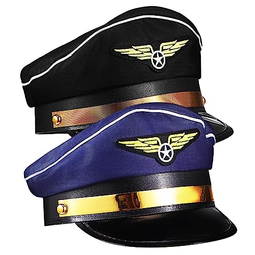 DECOMELODY 2 Stück Pilotkapitän Mütze Blau Schwarz Cosplay Kostüm Zubehör Unisex für Theater Aufführungen Karneval Uniform Accessoire DECOMELODY 2 Stück Pilotkapitän Mütze Blau Schwarz Cosplay Kostüm Zubehör Unisex für Theater Aufführungen Karneval Uniform Accessoire von DECOMELODY