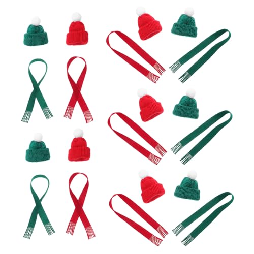 DECOMELODY 20 Stück Teiliges Mini Weihnachtsmützen und Schal Set in Rot Grün Handgestrickt für Puppen Flaschen und Kreative DIY Weihnachtsdekorationen Großzügige Menge für Festliche von DECOMELODY
