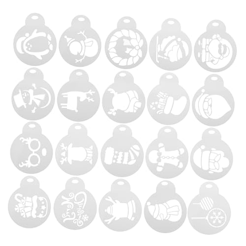 DECOMELODY 20 Stück Teiliges Weihnachts Motiv Schablonen für Kaffee Latte Kuchen Dekoration Wiederverwendbare Kunststoff Vorlagen DIY Dessert Stencils Einfach zu Reinigen Festliche von DECOMELODY