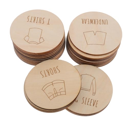 DECOMELODY 23 Stück Teiliges Kleideraufbewahrungs Etiketten aus Holz Handgefertigte Minimalistische Beschriftung für Kleiderschränke und Wickelkommoden Holzanhänger für Jungen und Mädchen von DECOMELODY