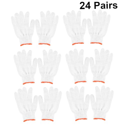 DECOMELODY 24Paare Baumwollhandschuhe mit Rutschfester Oberfläche Strapazierfähige Arbeitshandschuhe aus Baumwollgarn und Nylon Zuverlässiger Schutz für und Handwerk Weiß mit Oranger von DECOMELODY
