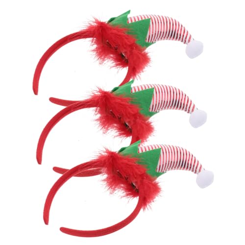 DECOMELODY 3 Stück Weihnachtswichtel Haarreif Teiliges Farbige Satin Elf Mützen Haarband Rutschfeste Kopfbedeckung für Party Karneval und Festliche Kostümierung von DECOMELODY