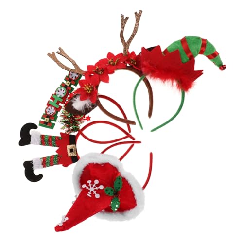DECOMELODY 5 Stück Teiliges Weihnachtskopfband Niedliche Leichte Party Kopfbedeckungen für Erwachsene und Cartoon Designs mit Rentier Weihnachtsmann Clown Hohoho Streifen Festliche Haarreifen von DECOMELODY