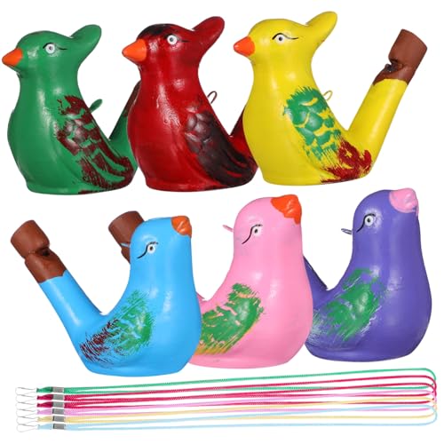 DECOMELODY 6 Stück Keramik Vogelpfeifen mit Lanyards Handbemalt Sicher Leicht Vielseitige Wasserklänge für Lernspielzeug Geburtstags Musikinstrument Zufällige Farbe Zufällige Farbe von DECOMELODY