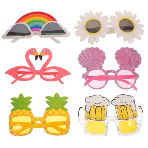 DECOMELODY 6 Stück Teiliges Hawaiianische Partybrillen Lustige Sonnenbrillen mit Flamingo Ananas Cocktail Design für Strand Pool Kostüm und Geburtstagspartys Leichte Kunststoffbrillen für von DECOMELODY