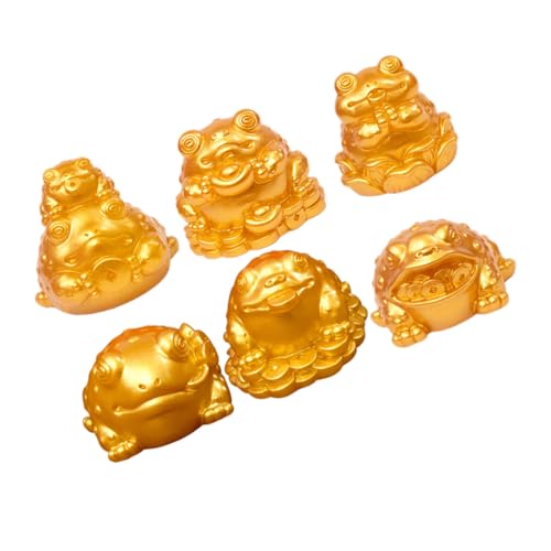 DECOMELODY 6 Stück Teiliges Krötenfigur aus Harz Kompakte Tischdekoration mit Antiker Goldkröte Vielseitige Desktop und Auto Deko Symbolisiert Wohlstand und Glück Kreative Retro Designs von DECOMELODY