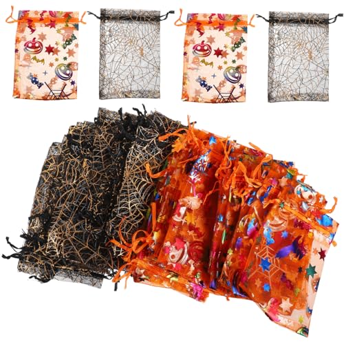 DECOMELODY 60 Stück Halloween-Geschenktüte Süßigkeitentüten Halloween Süßigkeitenbeutel aus Organza kleine Süßigkeitentüten Süßigkeiten-Organzabeutel von DECOMELODY