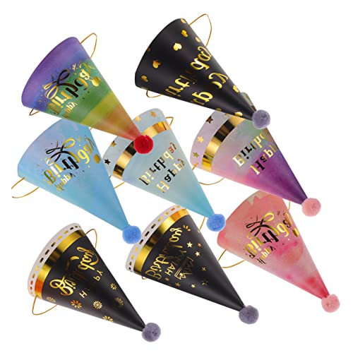 DECOMELODY 8 Stück Teiliges Kindergeburtstag Partyhüte Bunte Geburtstagskegel aus Hochwertigem Leichte und Bequeme Party Kopfbedeckung mit Plüschball als Foto Requisite für Mädchen und DECOMELODY 8 Stück Teiliges Kindergeburtstag Partyhüte Bunte Geburtstagskegel aus Hochwertigem Leichte und Bequeme Party Kopfbedeckung mit Plüschball als Foto Requisite für Mädchen und von DECOMELODY
