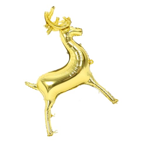 DECOMELODY Aufblasbarer Elch Luftballon aus Aluminiumfolie Große Stehende Rentier Deko für Weihnachtsfeier Stabile Basis Realistische Garten Partydekoration Goldener Weihnachtsballon von DECOMELODY