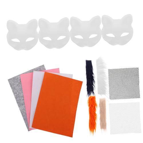 DECOMELODY DIY Katzenmasken Weiß mit Flausch PVC und Netzstoff zum Selbstgestalten und Bemalen für Halloween Karneval Cosplay und Katzen themen Geburtstagspartys von DECOMELODY