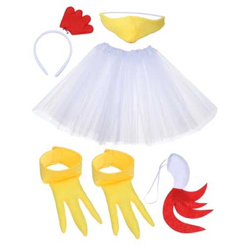DECOMELODY Festival Huhn Kostüm Set Teilig mit Stirnband Schnabel Krallenhandschuhen und Tüllrock Atmungsaktiv Bequem für Cosplay und Partyverkleidung von DECOMELODY