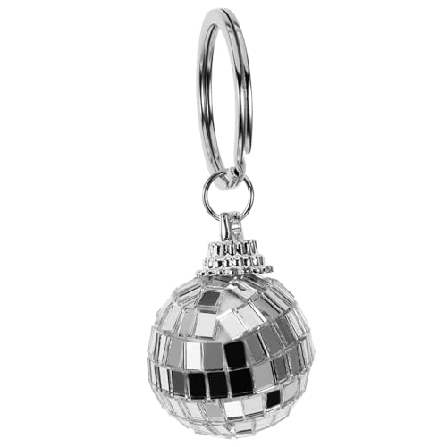 DECOMELODY Hängender Discokugel Schlüsselanhänger Spiegelkugel Ornament Silberfarbig Dekorativer Anhänger für Rucksack Tasche Schlüsselbund Partygeschenk von DECOMELODY