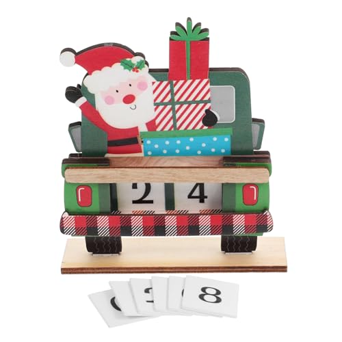 DECOMELODY Holz Weihnachtsmann Countdown Schild Handbemalte Santa Truck Dekoration Langlebige Holzblöcke für Weihnachtscountdown Festliche Tischdeko Vielseitiges Winter Tray Ornament von DECOMELODY