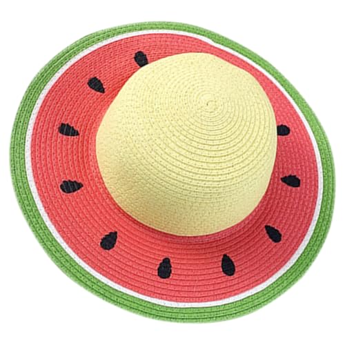 DECOMELODY Mädchen Kinder Sommer Strohhalm Breiter Strand Sonnenhut Wassermelonen Stroh Gewebter Hut UV Schutzhut Für Kleinkinder Strand Reisen Outdoor Aktivitäten von DECOMELODY