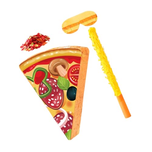 DECOMELODY Pizza Piñata Party mit Augenbinde und Konfetti Lustige Pizza Mottoparty Dekoration für Kindergeburtstag Einfache Aufhängung Vielseitige Partyspiele von DECOMELODY