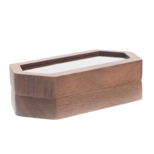 DECOMELODY Rustikale Holz Ringbox mit Magnetverschluss Kompakte Tragbare Schmuckschatulle für Eheringe Stabiles Flanellgefüttertes Etui Eleganter Doppelter Ringspeicher für Reise und von DECOMELODY