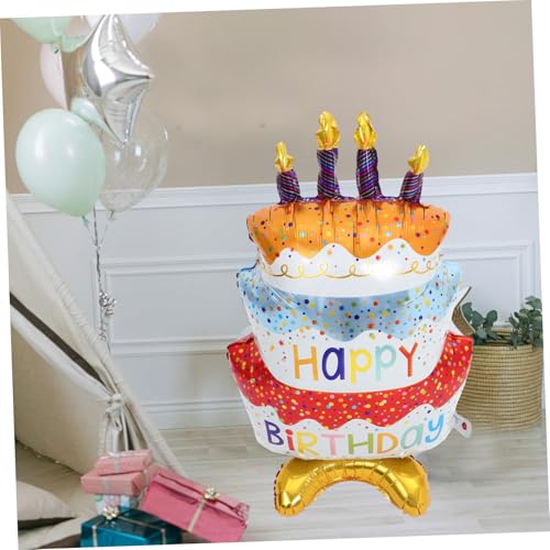 DECOMELODY Stehender Kuchen Folienballon mit Bunter Basis Langlebiger Aluminiumfolie Geburtstagsdeko Einfach Aufblasbar Luftdichter Party Dekorationsballon für Festliche Atmosphäre von DECOMELODY