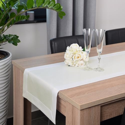 DECOOR Glatte, Matte, schmutzabweisende Tischdecke, 40 x 200 cm, Ecru, veredelt mit Einer dekorativen 5 cm Breiten Lamelle, aus dickem Gewebe 220 g/m², 100% Polyester, hergestellt in EU DECOOR Glatte, Matte, schmutzabweisende Tischdecke, 40 x 200 cm, Ecru, veredelt mit Einer dekorativen 5 cm Breiten Lamelle, aus dickem Gewebe 220 g/m², 100% Polyester, hergestellt in EU von DECOOR