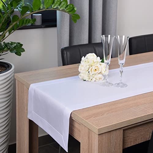 DECOOR Glatte, Matte, schmutzabweisende Tischdecke, 40 x 220 cm, Weiß, veredelt mit Einer dekorativen 5 cm Breiten Lamelle, aus dickem Gewebe 220 g/m², 100% Polyester, hergestellt in EU DECOOR Glatte, Matte, schmutzabweisende Tischdecke, 40 x 220 cm, Weiß, veredelt mit Einer dekorativen 5 cm Breiten Lamelle, aus dickem Gewebe 220 g/m², 100% Polyester, hergestellt in EU von DECOOR