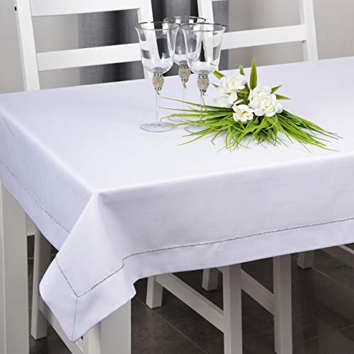 DECOOR Glatte, Matte, schmutzabweisende Tischdecke, veredelt mit Einer dekorativen 5 cm Breiten Lamelle mit Glitzerfaden, aus dickem Gewebe 220 g/m², 100% Polyester, hergestellt in EU. von DECOOR