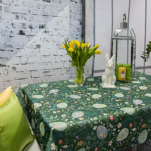 DECOOR Tischdecke 110 x 155 cm für Ostern mit Digitaldruck - Tischläufer mit Ostereier für die österliche Festtagstafel, Bunte und waschbare Ostertischdecke, Tischdekoration für Frühling von DECOOR