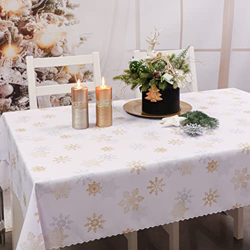 DECOOR Tischdecke für Weihnachten - schmutzabweisendes Tischtuch, 110 x 155 cm, Weihnachtsmotive wie Kugeln, Sterne, aus dickem Gewebe 170 g/m², 100% Polyester, hergestellt in EU von DECOOR