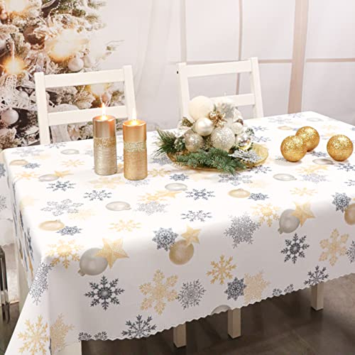 DECOOR Tischdecke für Weihnachten - schmutzabweisendes Tischtuch, 110 x 155 cm, Weihnachtsmotive wie Kugeln, Sterne, aus dickem Gewebe 170 g/m², 100% Polyester, hergestellt in EU von DECOOR