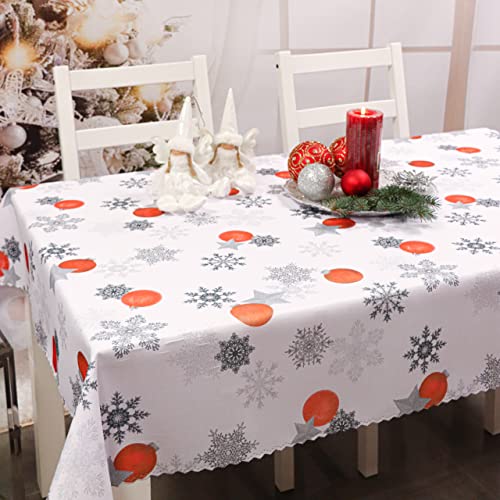 DECOOR Tischdecke für Weihnachten - schmutzabweisendes Tischtuch, 180 x 140 cm, Weihnachtsmotive wie Kugeln, Sterne, aus dickem Gewebe 170 g/m², 100% Polyester, hergestellt in EU von DECOOR
