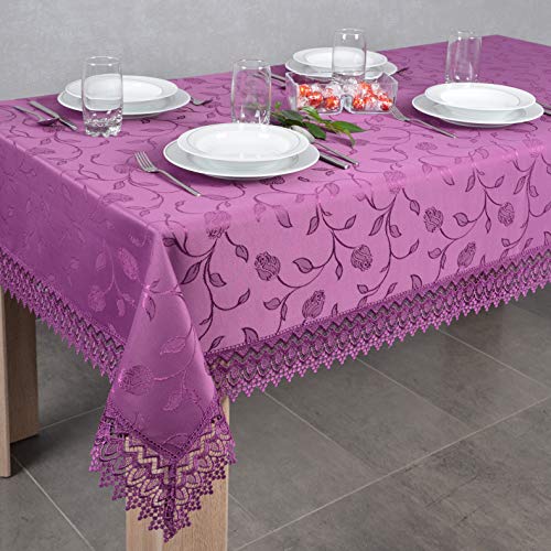 DECOOR - schmutzabweisende Tischdecke, 140 x 280 cm, Violett, veredelt mit dekorativer 9 cm breiter Guipure-Spitze, aus Jacquardgewebe 230g/m², 100% Polyester, hergestellt in EU DECOOR - schmutzabweisende Tischdecke, 140 x 280 cm, Violett, veredelt mit dekorativer 9 cm breiter Guipure-Spitze, aus Jacquardgewebe 230g/m², 100% Polyester, hergestellt in EU von DECOOR