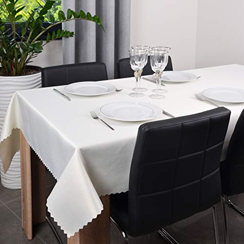DECOOR - schmutzabweisende Tischdecke, Kanten in Form eines zarten, dekorativen Zahnes, aus Jacquardgewebe 220 g/m², 100% Polyester, hergestellt in EU (Écru, 400 x 140 cm) von DECOOR