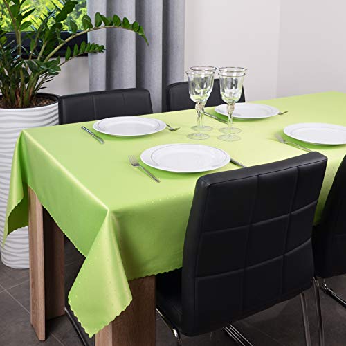 DECOOR - schmutzabweisende Tischdecke, Kanten in Form eines zarten, dekorativen Zahnes, aus Jacquardgewebe 220 g/m², 100% Polyester, hergestellt in EU (Grün, 260 x 140 cm) von DECOOR