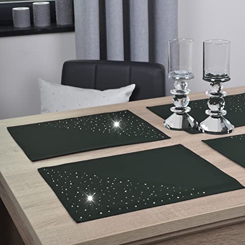 DECOOR - schmutzabweisendes Tischläufern, 30 x 40 cm, Dunkelgrün, veredelt mit einem ästhetischen Rückseite auf 1 cm, verziert mit Kristallen, Gewebe 200 g/m², 100% Polyester, hergestellt in der EU von DECOOR